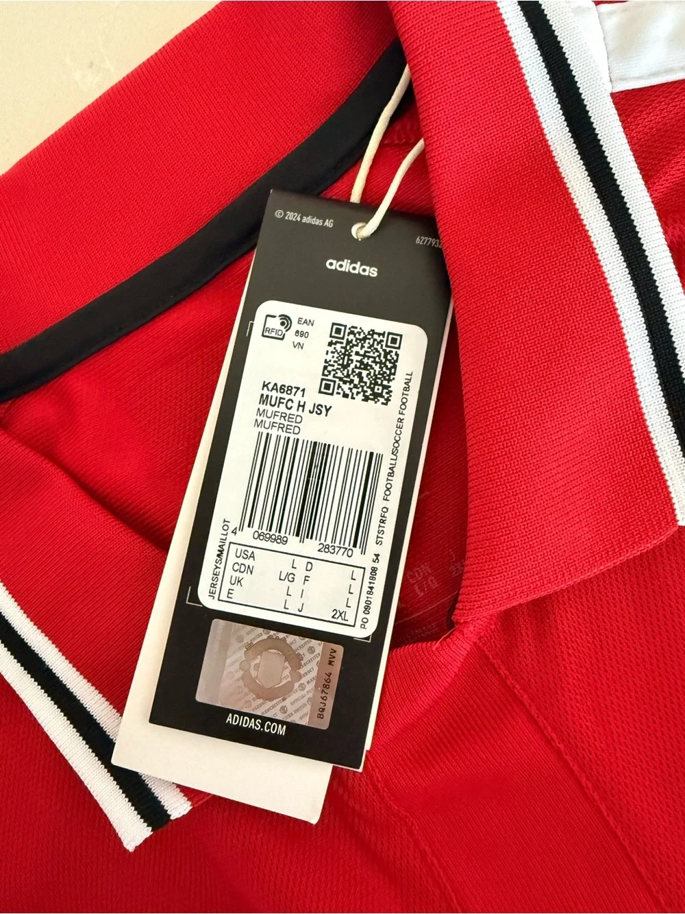 adidas Manchester United Red Home Jersey with White Accents